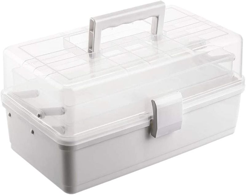 Photo 1 of 3-Tier Large Medical Box Organizer with Handle, Family Emergency First Aid Kit Box Empty for Medical Supplies, Plastic Medicine Storage Containers Box with Lid
