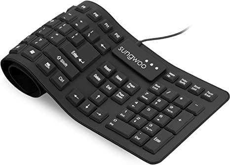 Photo 1 of sungwoo Foldable Silicone Keyboard USB Wired Standard Keyboard Waterproof Rollup Keyboard for PC Notebook Laptop, Full Size (Black)
