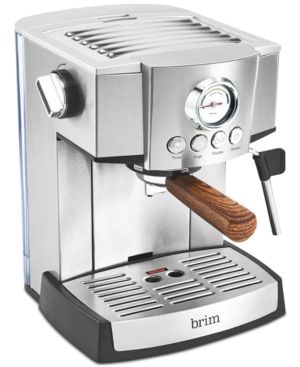 Photo 1 of brim 15 Bar Espresso Machine, Cappuccino, Americano, Latte and Espresso Maker, Milk Steamer and Frother, Removable Parts for Easy Cleaning, Stainless Steel/Wood Accents, wood finish handle (50030)
