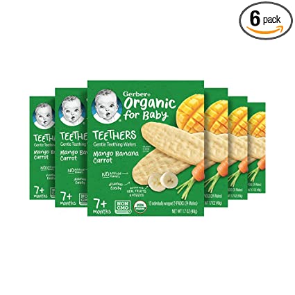 Photo 1 of Gerber Snacks for Baby Teethers, Organic Gentle Teething Wafers, Mango Banana Carrot, 1.7 Ounce (Pack of 6) **BEST BY:09/28/2022**