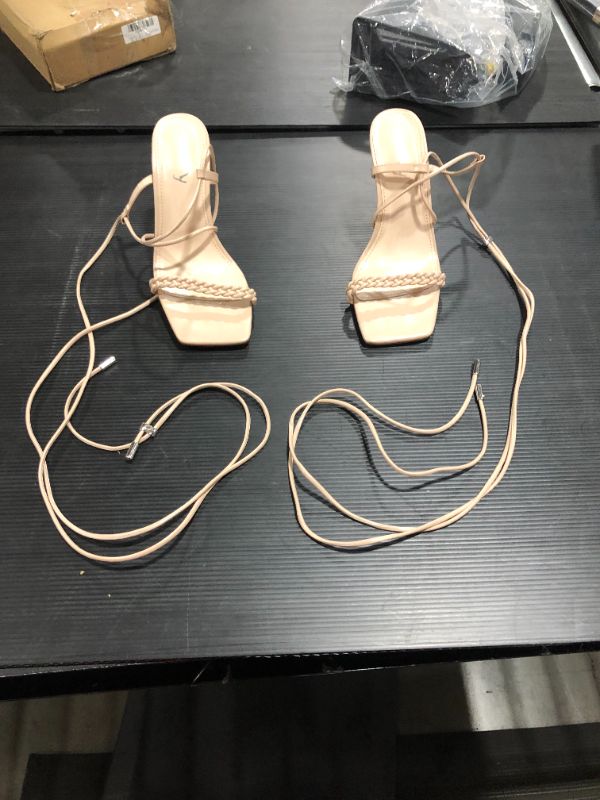 Photo 1 of vivianly Square Toe Lace Up Thong Heeled Sandals Strappy Stiletto High Heels Wedding Dress SZ 7
