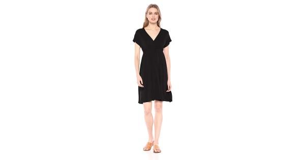 Photo 1 of Essentials Women's Solid Surplice Dress, Black, XL
