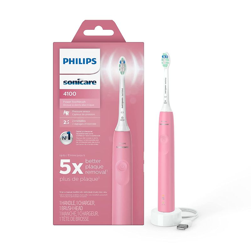 Photo 1 of Philips Sonicare 4100 Power Toothbrush, Rechargeable Electric Toothbrush with Pressure Sensor, Deep Pink HX3681/26
