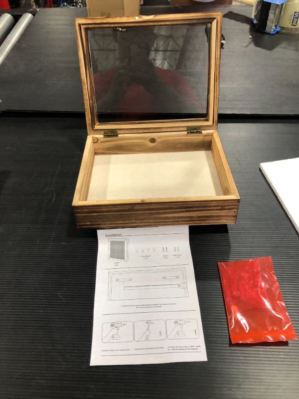 Photo 3 of BECTSBEFF 6x8 Shadow Box Frame 5x7 Display Area with Glass, Small Shadow Box Frame with Hinge and Magnetic Door for Shells Taxidermy Keepsake Photos Tickets Coins-Walnut
