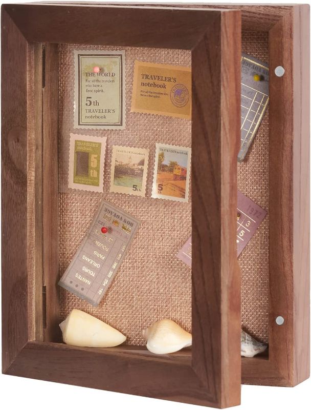 Photo 1 of BECTSBEFF 6x8 Shadow Box Frame 5x7 Display Area with Glass, Small Shadow Box Frame with Hinge and Magnetic Door for Shells Taxidermy Keepsake Photos Tickets Coins-Walnut
