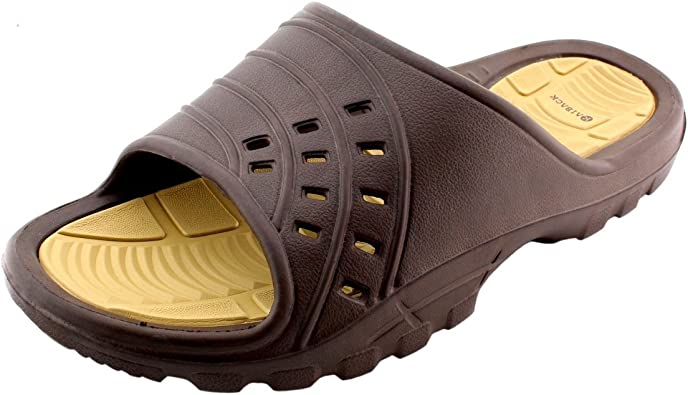 Photo 1 of Kaiback Shower Shoes Men - Brown Waterproof Slide Sandals Rubber Non-Slip Bathroom College Dorm Indoor House Beach Shower Slippers
