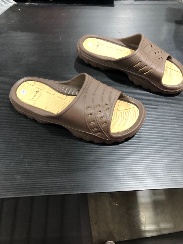 Photo 3 of Kaiback Shower Shoes Men - Brown Waterproof Slide Sandals Rubber Non-Slip Bathroom College Dorm Indoor House Beach Shower Slippers
