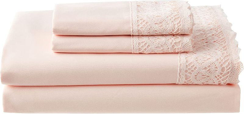 Photo 1 of Amrapur Overseas | 4-Piece 100% Microfiber Crochet Lace Bed Sheet Set (Blush, Queen)