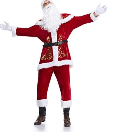 Photo 2 of Men's Deluxe Santa Suit Christmas Velvet Adult Santa Claus Costume Cosplay Outfit Red 4XL