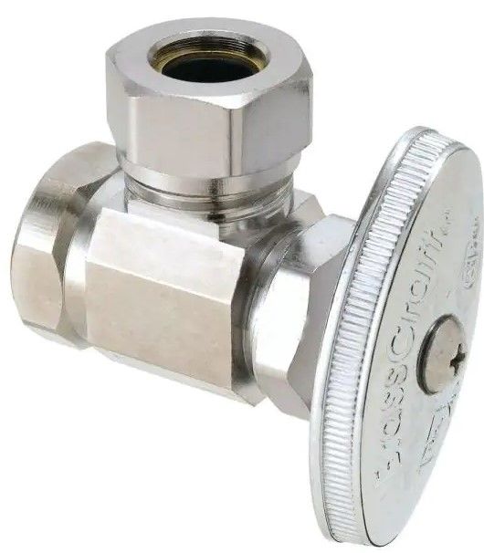 Photo 1 of 1/2 in. FIP Inlet x 7/16 in. and 1/2 in. Slip-Joint Outlet Multi-Turn Angle Valve