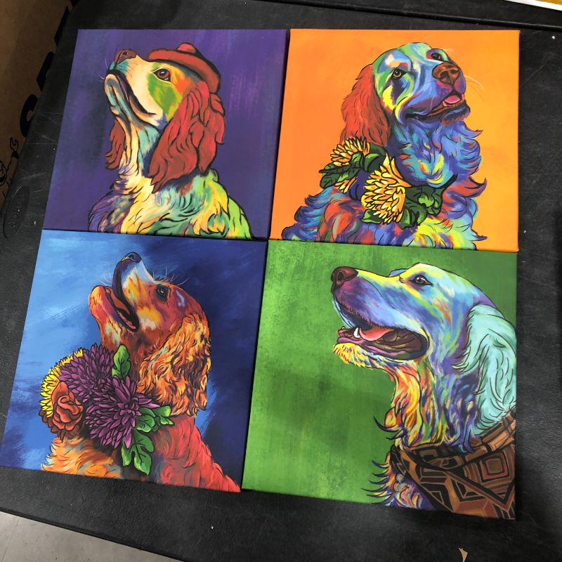 Photo 1 of Canvas Wall Art Framed for Living Room Bedroom Colorful Dogs Painting Wall Decor Pictures Lightweight Ready to Hang 12x12 inch/piece, 4 Panel