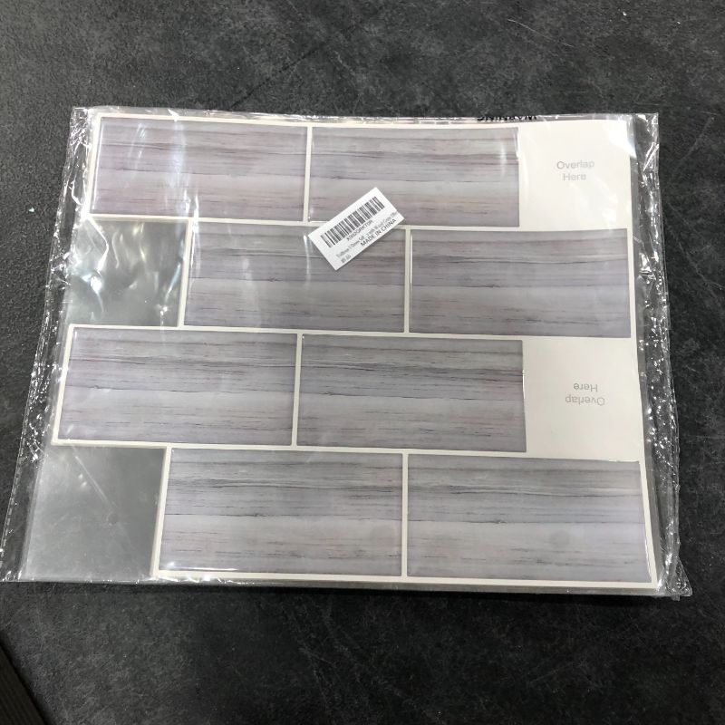 Photo 2 of 5 Sheets Peel and Stick Wall Tile Stickers for Kitchen, Waterproof Backsplash Tiles 3D Vinyl Self Adhesive Tiles with Wood Grain Effect, Grey PVC Stick on Tiles for Bathroom