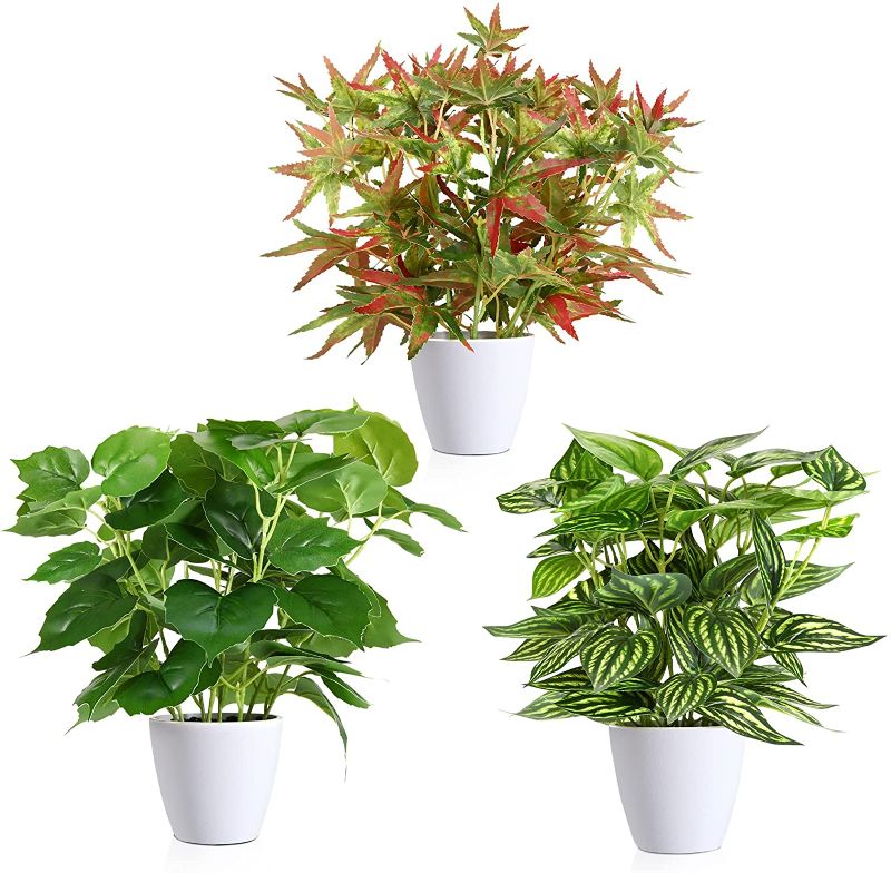 Photo 1 of 3 Pack Small Fake Plants 12" Faux Plants in Plastic Pots Relistic Decorative Artificial Plants for Home Decor Indoor Office Desk Bathroom Bedroom Aesthetic Decoration