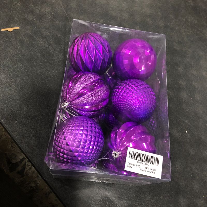 Photo 2 of Christmas Balls Ornaments, Xmas Ball Baubles Set - Shatterproof Decorative Hanging Ornaments Baubles Set for Xmas Tree (Purple, 80mm/3.15")