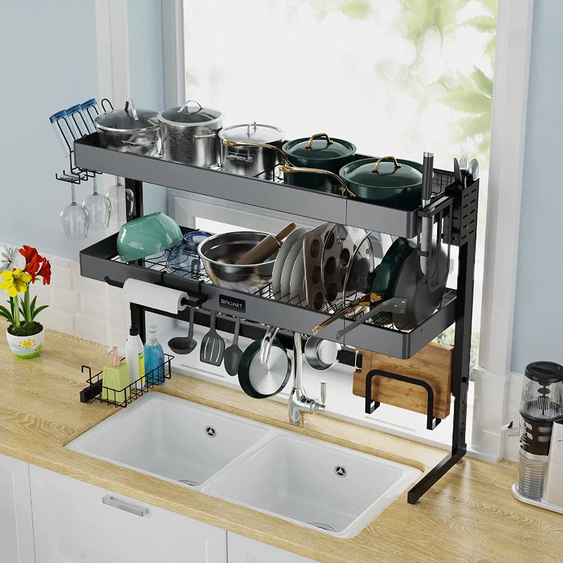 Photo 1 of 2-Tier Expandable Dish Drainer Over The Sink,Dish Drying Rack with Cutlery Drainer,Stainless Steel