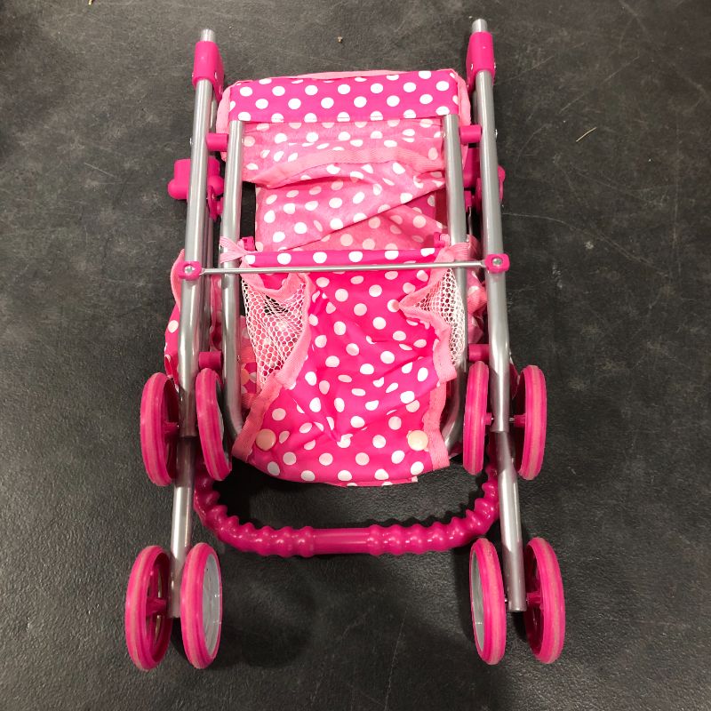 Photo 2 of Precious Toys Pink & White Polka Dots Foldable Doll Stroller with Hood