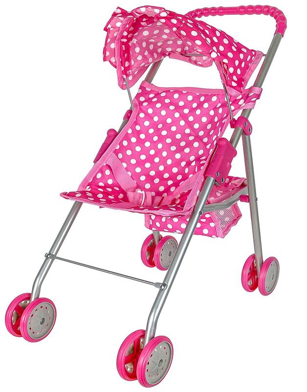 Photo 1 of Precious Toys Pink & White Polka Dots Foldable Doll Stroller with Hood