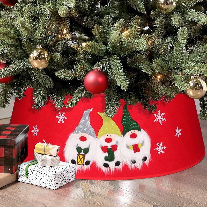 Photo 1 of 4pc Knitted Christmas Tree Collar 2021 Apron Acrylic Top Grade 30’’ Christmas Tree Ring Christmas Tree Skirt 