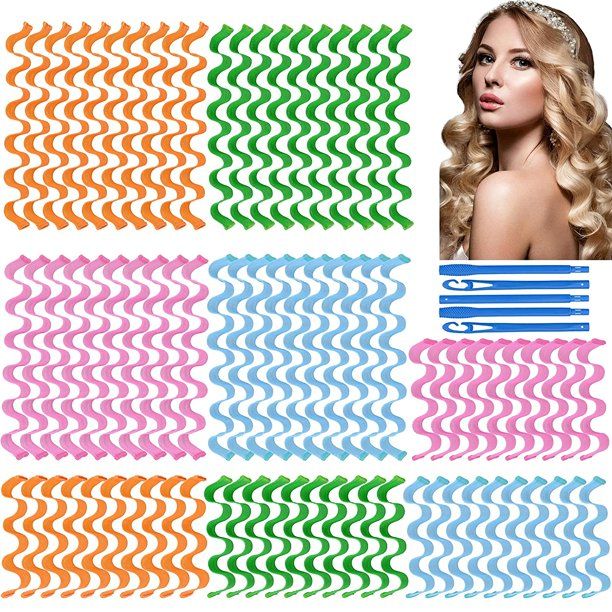 Photo 1 of 80 Pieces Spiral Hair Roller Water Wave Curls Hair Curlers DIY No Heat Curlers Wave Heat-less Curly Wavy Hair Curlers Spiral Hair Curls Styling Kit Magic Hair Curlers with Styling Hooks (30cm+55cm)