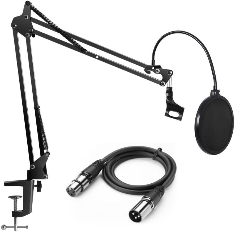 Photo 1 of Heavy Duty Microphone Stand with Upgraded 6.6 Feet XLR Cable Male to Female and Mic Pop Filter Suspension Boom Scissor Arm Stands for Blue Yeti Condenser Microphone & Other Mic