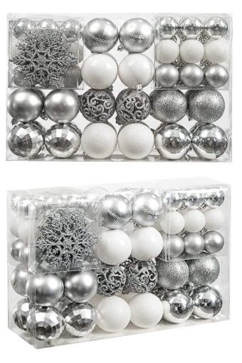 Photo 1 of 86 Pieces of Assorted Shatterproof Christmas Ball Snowflake Ornaments Seasonal Decorative Hanging Ornament Set with Hand-held Gift Package for Xmas Tree Decorations (86PCS, Silver)