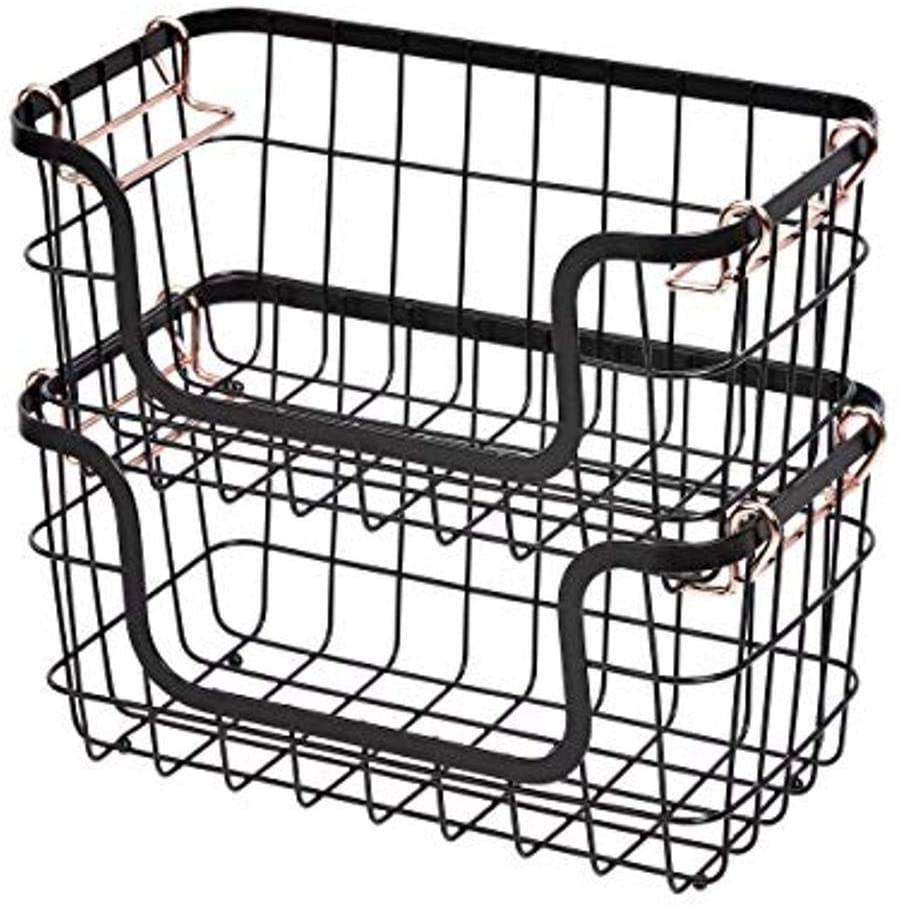 Photo 1 of Amazon Basics Stackable Metal Wire Storage Basket Set for Kitchen or Bathroom - Black