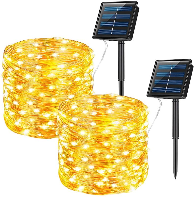 Photo 1 of KPafory Solar String Lights Outdoor,2 Pack Waterproof Solar Fairy Lights 72FT 200LED 8 Modes Copper Wire Lights for Patio Yard Trees Christmas Wedding Banquet Garden Decorations,Warm White