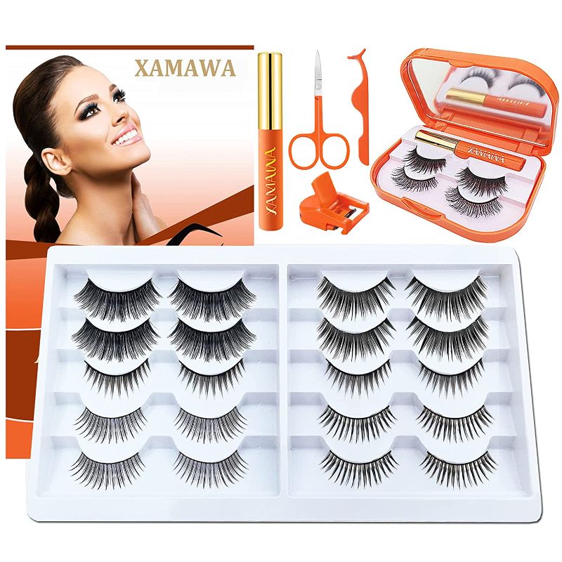 Photo 1 of 12 Pair Magnetic Eyelash Kit, 10-Pair Reusable Natural Lashes, 2 Pair Fluffy False Eyelashes,2 Tubes Magnetic Eyeliner with Scissors Tweezers Eyelash Curler & Mirror Case,3D 5D Fake Lashes