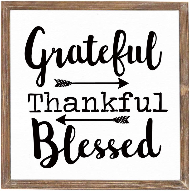 Photo 1 of Grateful Thankful Blessed Distressed Wood Framed Art Sign for Home Decor,Square Wall Decor with Quotes Sayings