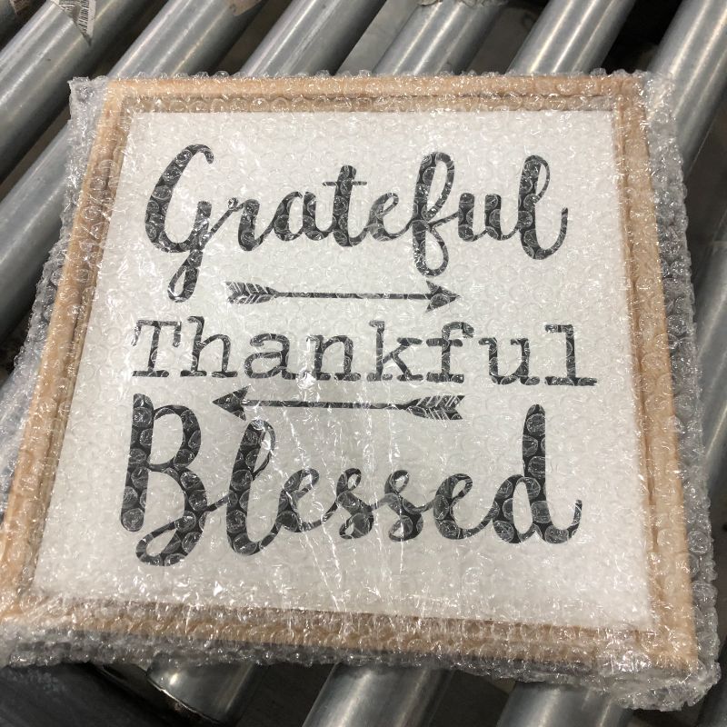 Photo 2 of Grateful Thankful Blessed Distressed Wood Framed Art Sign for Home Decor,Square Wall Decor with Quotes Sayings