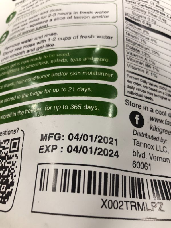 Photo 1 of KIKI Green Sea Moss Raw | Pure 100% Wildcrafted and Sun-dried | Easy to Prepare Seamoss Gel for Masks Smoothies | Packed with Vitamins, Minerals for Immune Support Digestion Thyroid 8 oz
