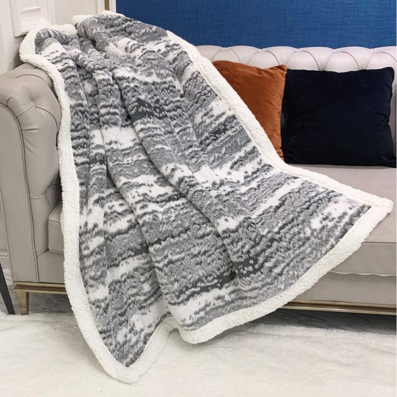 Photo 1 of FANSIY Sherpa Blanket Throw Blanket for Couch Home Decor Soft Fuzzy Bed Blanket Suitable for All Season Use (Grey, 51"x63")