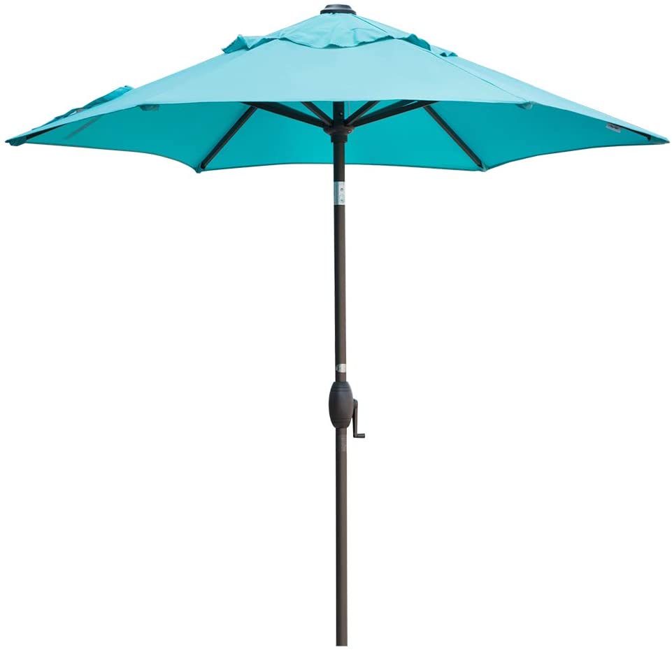 Photo 1 of Abba Patio 7-1/2 ft. Round Outdoor Market Patio Umbrella with Push Button Tilt and Crank Lift, Turquoise