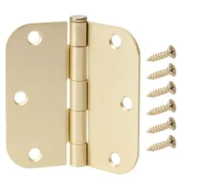 Photo 1 of 3-1/2 in. Satin Brass 5/8 in. Radius Door Hinges Value Pack (12-Pack)
