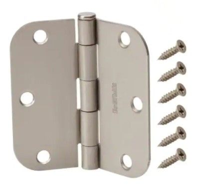 Photo 1 of 3-1/2 in. x 5/8 in. Radius Satin Nickel Door Hinge Value Pack (12 per Pack)