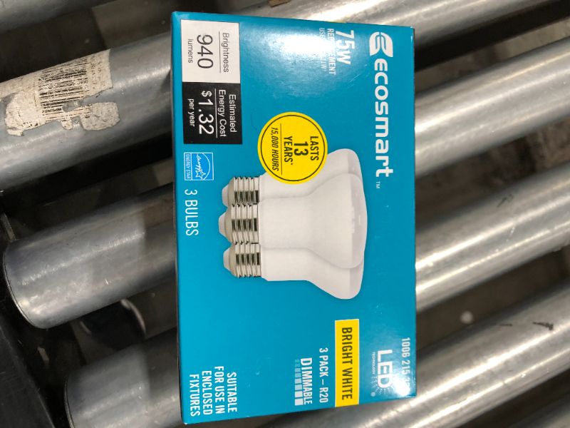 Photo 1 of 3 Pack/ EcoSmart 75W R20 Dimmable ENERGY STAR LED Light Bulb Bright White 3000K

