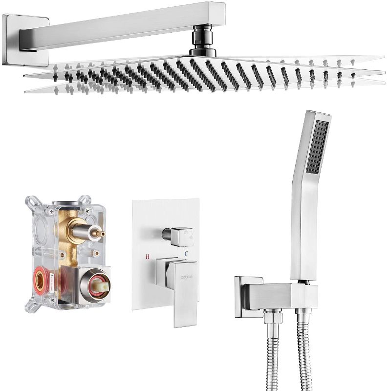 Photo 1 of Cobbe Shower System, Shower Faucet Set Complete,12 inches Rainfall Shower Head with Handheld, Brushed Nickel Shower Faucet Set for Bathroom Rough-in Valve...
