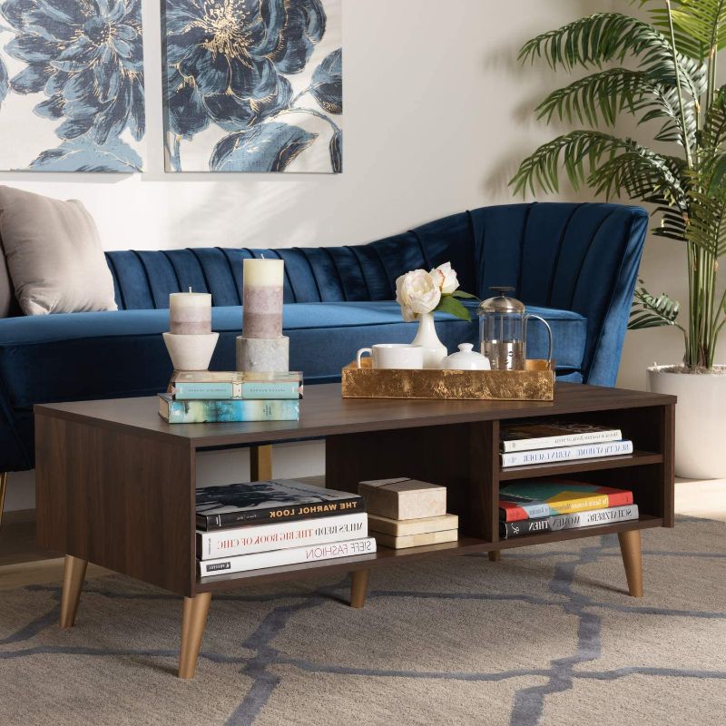 Photo 1 of Baxton Studio Landen Mid-Century Modern Walnut Brown and Gold Finished Wood Coffee Table
