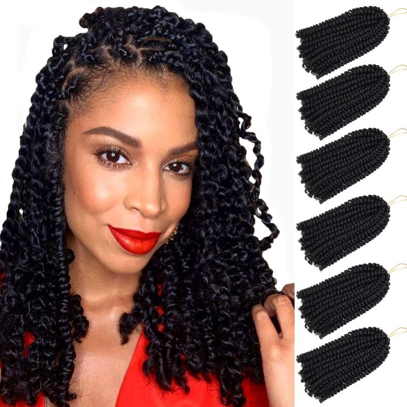 Photo 1 of Spring Twist Crochet Braids Hair for Butterfly Locs 6 Packs 8inch Ombre Colors Synthetic Braiding Bomb Twist Low Temperature Kanekalon Fiber Fluffy Hair Extensions (#1) …
