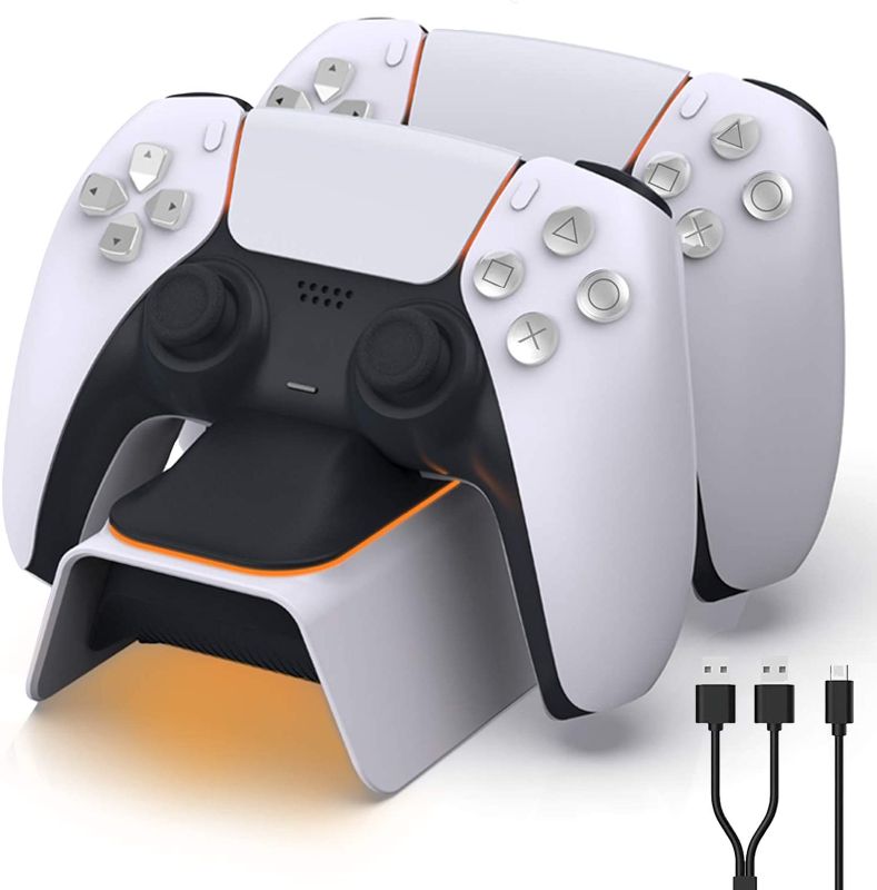 Photo 1 of WEPIGEEK Dobe PS5 Controller Charger Station Dock, Fast Charging, Dualsense Charging Dock for DualSense Playstation 5 Controllers with LED Indicator, White
