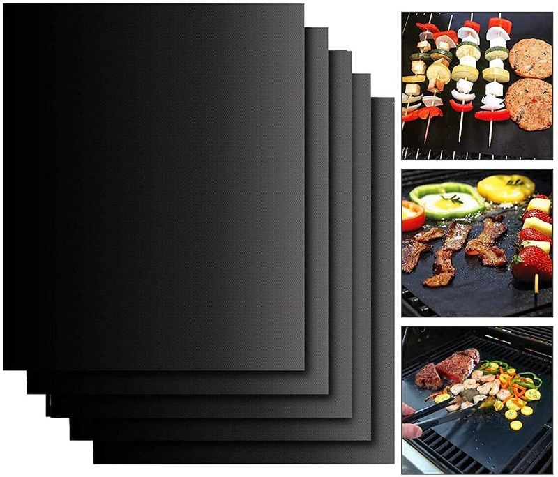 Photo 1 of Grill Mat for Outdoor Grill Set of 5, Grill Sheets 100% Non-Stick Reusable, Heavy Duty, Barbecue Baking Mat Durable for Charcoal Gas Electric Grill, Easy to Clean, 15.75 x 13-Inch
