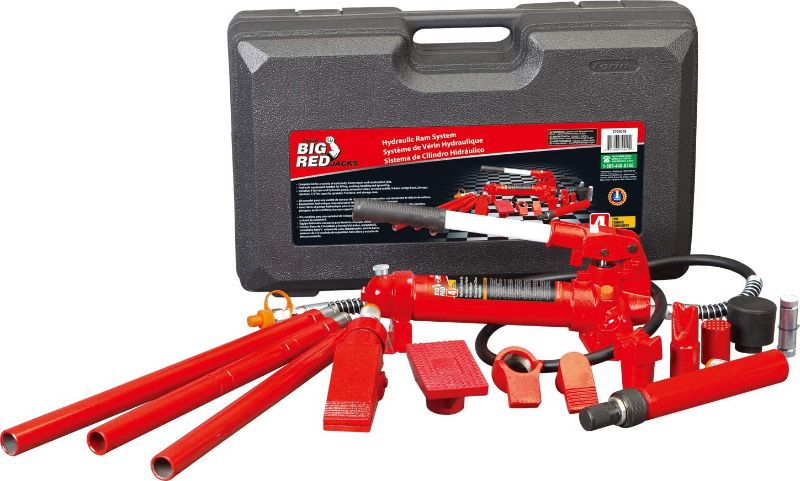 Photo 1 of BIG RED T70401S Torin Portable Hydraulic Ram: Auto Body Frame Repair Kit with Blow Mold Carrying Storage Case, 4 Ton (8,000 lb) Capacity, Red
