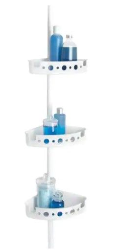Photo 1 of 3-Tier Tension Corner Pole Shower Caddy in White
