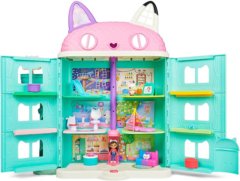 Photo 1 of Gabby's Dollhouse Purrfect Dollhouse with 2 Toy Figures, 8 Furniture Pieces, 3 Accessories, 2 Deliveries and Sounds, Kids Toys for Ages 3 and up
