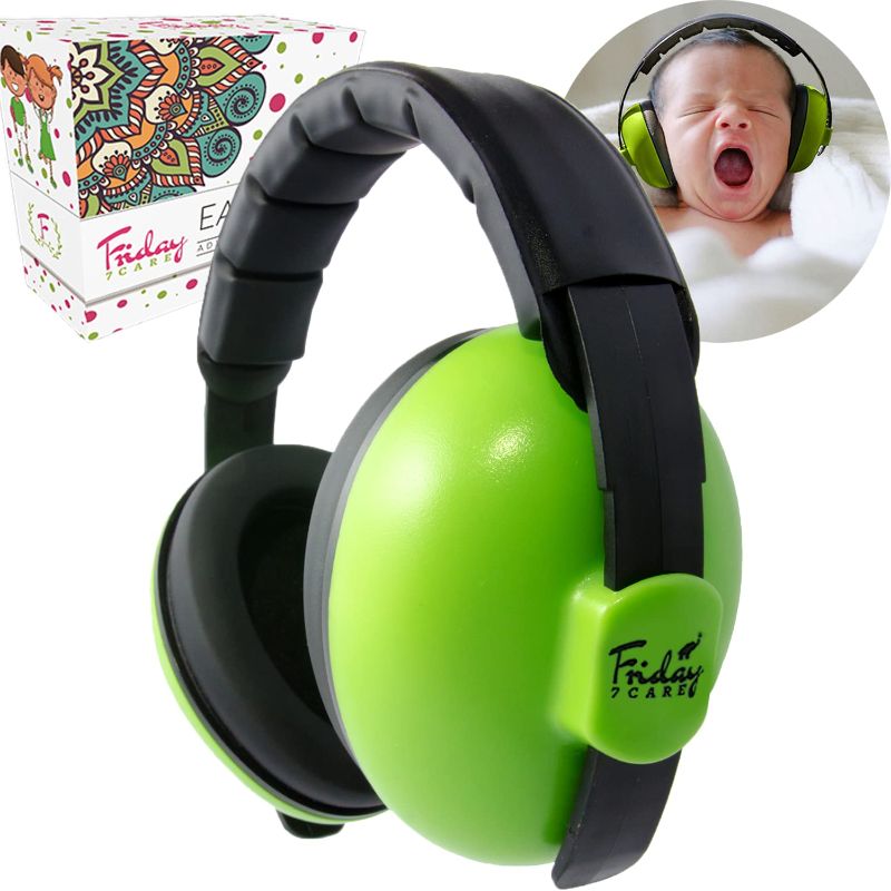 Photo 1 of Friday 7Care Baby Ear Protection (0-2+ Years) - Comfortable & Adjustable Noise Cancelling Baby Ear Muffs for Infants, Newborns | Baby Headphones Noise Reduction for Airplanes Fireworks Concert, Green
