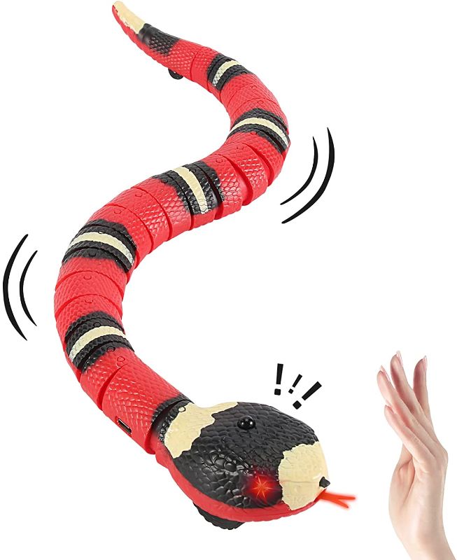 Photo 1 of FauKait Realistic Simulation Smart Sensing Snake Toy Cat Interactive Toys Electric Infrared Induction RC Toy Halloween Tricky Prank Props for Boys Girls Kids
