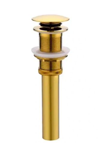 Photo 1 of 1-5/8 in. Brass Bathroom and Vessel Sink Push Pop-Up Drain Stopper with No Overflow in Brushed Gold
