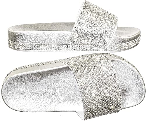 Photo 1 of Forever Link Viste-07 Rhinestone Glitter Slide Slip On Flatform Footbed Sandal Slippers SIZE 10 