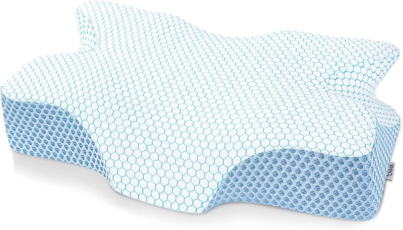 Photo 1 of Anvo Cervical Pillow for Neck Pain, Memory Foam Pillows, Contour Neck Pillows for Pain Relief Sleeping, Bed Pillow for Side Back Stomach Sleeper - Blue, Soft
