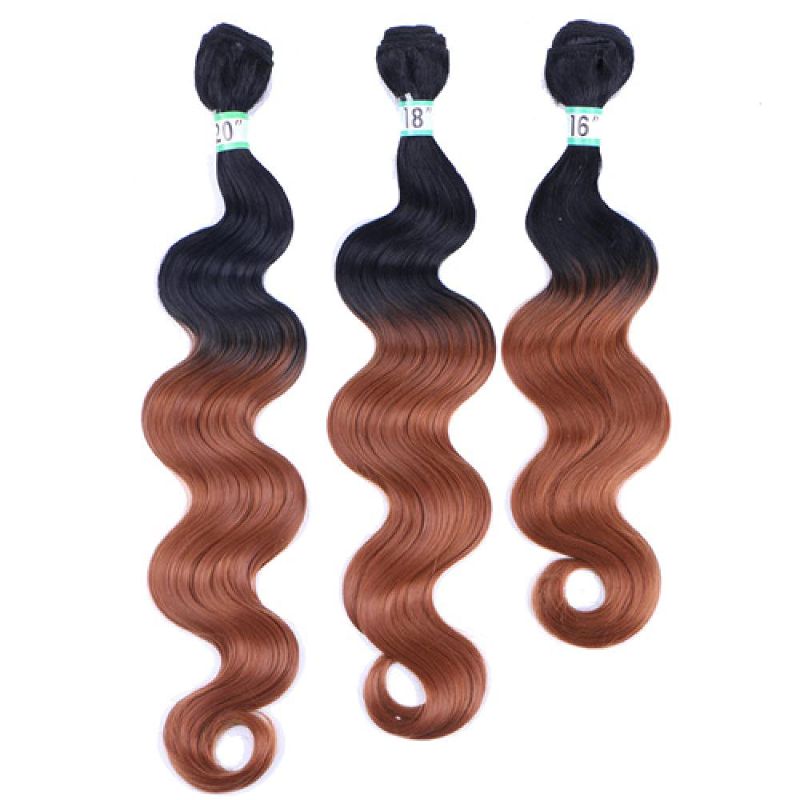 Photo 2 of Pre-Stretched Braiding Hair Body Wave brown Color Ombre Hair Bundles Synthetic Hair Weave 16-20 Inch Available 3 Bundles/Lot 210G Hair Product-T1B/30_16 Inch 3 Pieces
